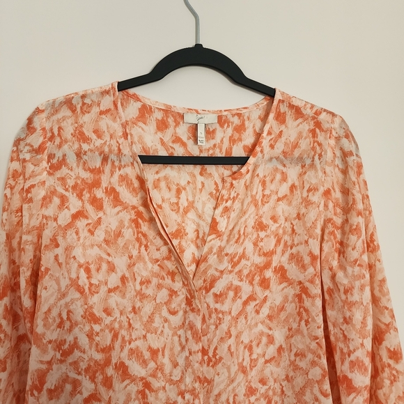 Joie Womens Top Small Orange 100% Silk Abstract Print Blouse - Picture 2 of 6